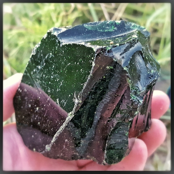 Antique Other - Raw Green Goldstone free-standing display crystal